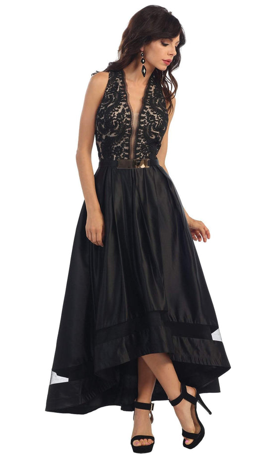 Lace Halter Neck Taffeta High Low Evening Gown
