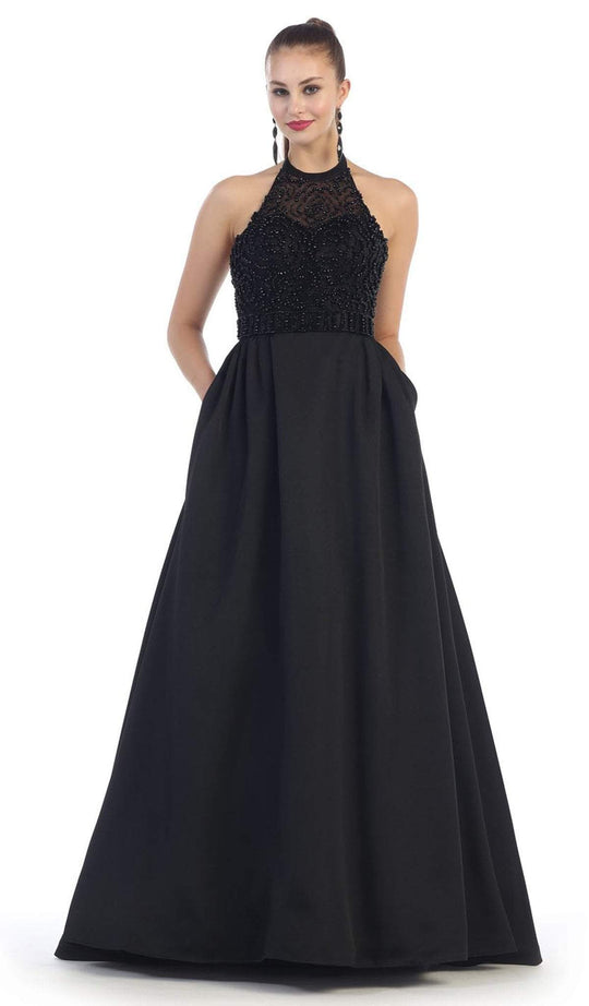 Halter Neck Beaded Satin Pink Ballgown