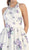 Jewel Neck Floral Print Satin Evening Gown