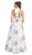 Jewel Neck Floral Print Satin Evening Gown