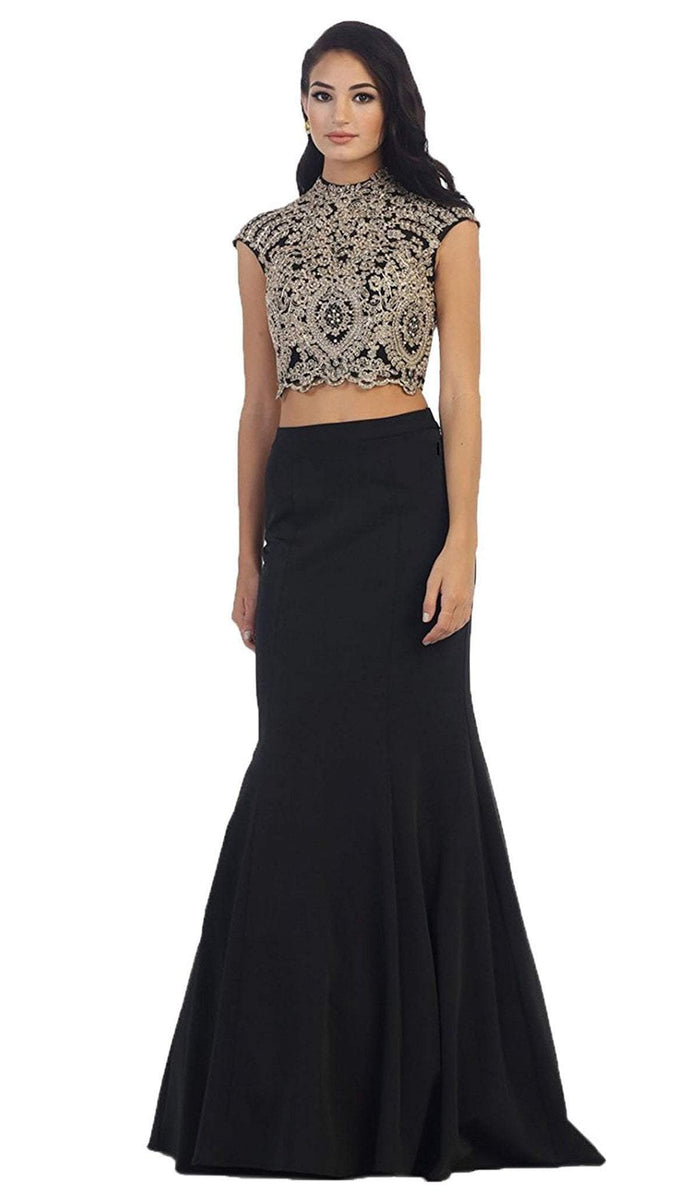Embellished Laced High Neck Two-Piece Mermaid Evening Gown