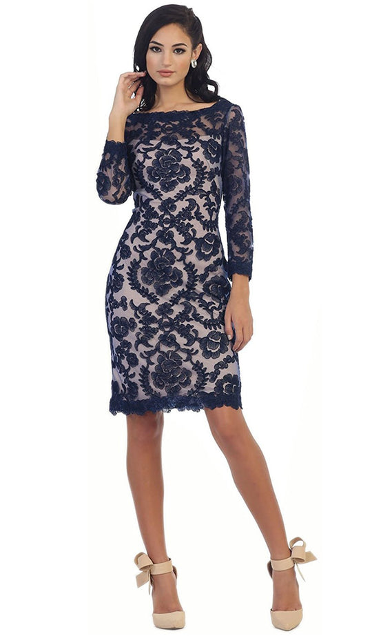 May Queen - Scalloped Damask Lace Illusion Cocktail Dress