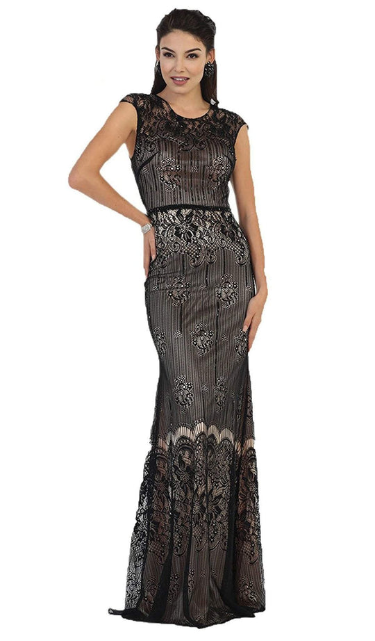 Cap Sleeve Sequined Lace Evening Gown