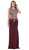 Metallic Lace Embroidered V-Neck Sheath Evening Dress