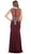 Metallic Lace Embroidered V-Neck Sheath Evening Dress