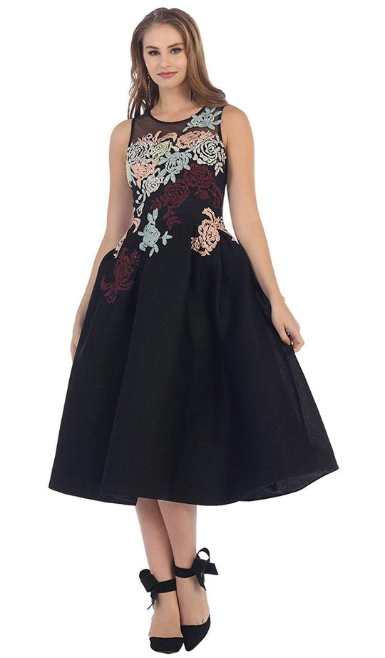 May Queen - RQ7473 Embroidered Magic Floral Cocktail Dress In Black