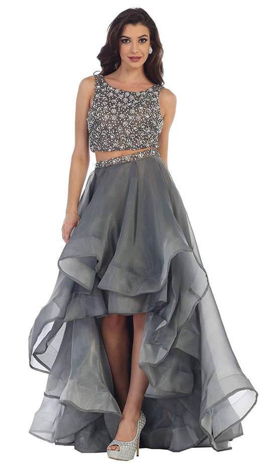 Two Piece Bateau A-line Prom Dress