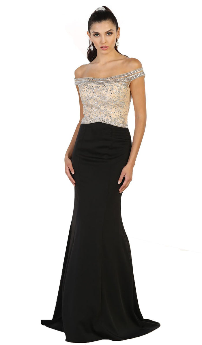 Embellished Off Shoulder Sheath Prom Dress