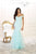 May Queen - RQ7502 Laced V-Neck Trumpet Dress In Blue
