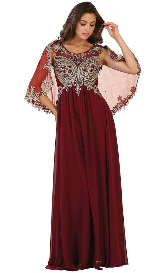 May Queen - RQ7514 Cape Sleeve Embellished A-line Mother of the Bride Gown