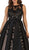 Embroidered Sleeveless Mesh Satin Evening Gown