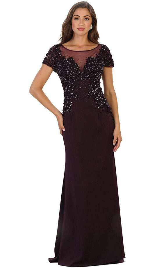 May Queen - RQ7519 Embellished Illusion Bateau Sheath Mother of the Bride Dress