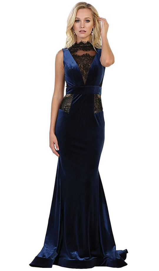 Lace Illusion High Neck Sheath Evening Dress