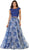 Two Piece Beaded Lace Floral Print Evening Gown