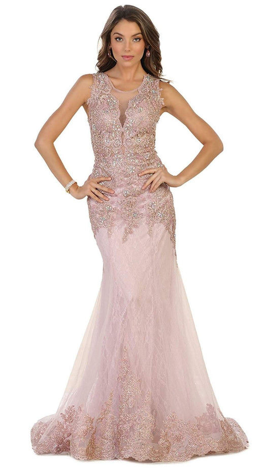 Sleeveless Sheer Illusion Evening Gown