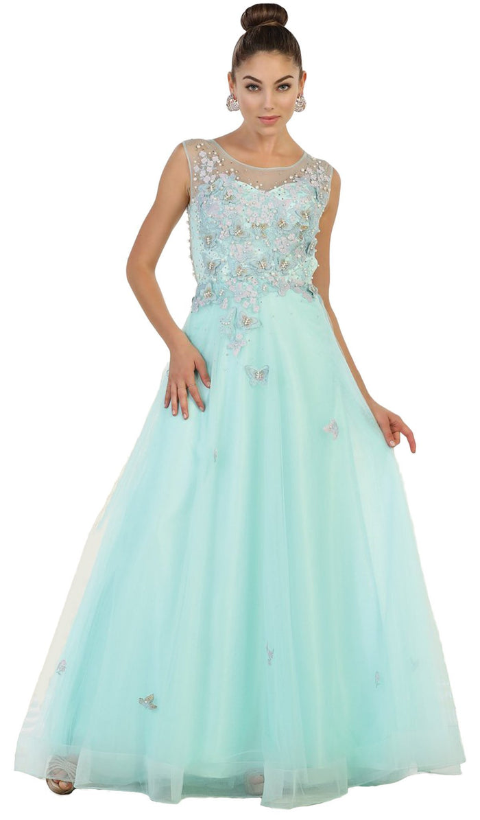 Embellished Illusion Bateau A-line Evening Gown