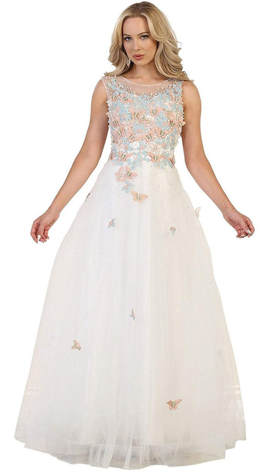Embellished Illusion Bateau A-line Evening Gown