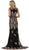 Multi-Colored Floral Lace Bateau Sheath Evening Gown