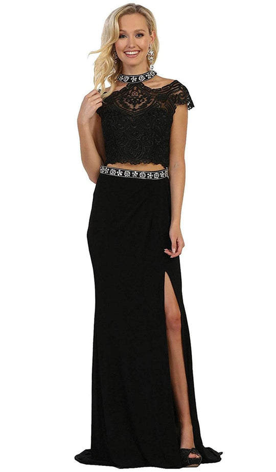 May Queen - Two Piece Bedazzled Sheath Evening Dress