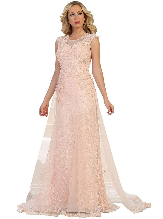 Embellished Illusion Jewel Fitted Evening Gown