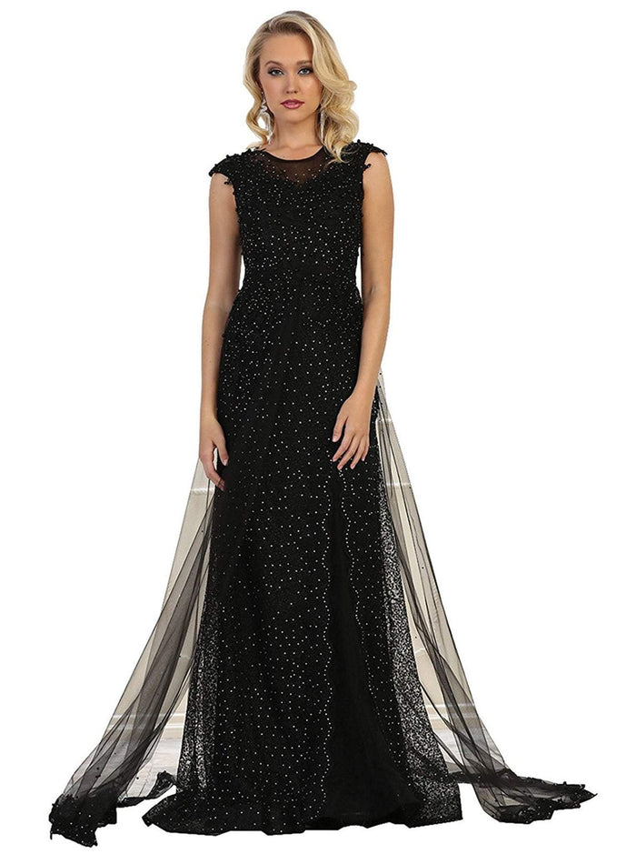 Embellished Illusion Jewel Fitted Evening Gown