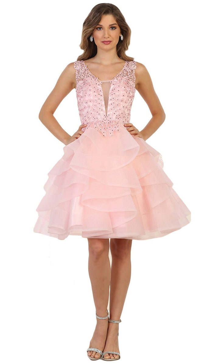 Beaded Lace Deep V-neck Cocktail Dress