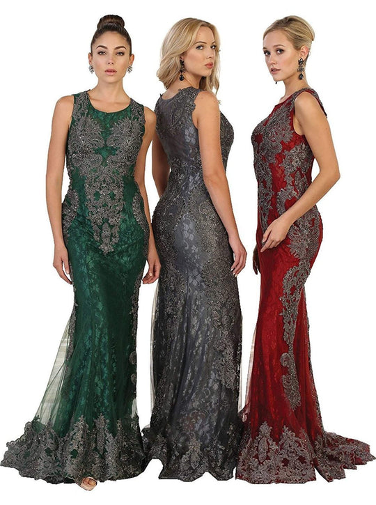 Embellished Jewel Neck Sheath Mother of the Bride Gown