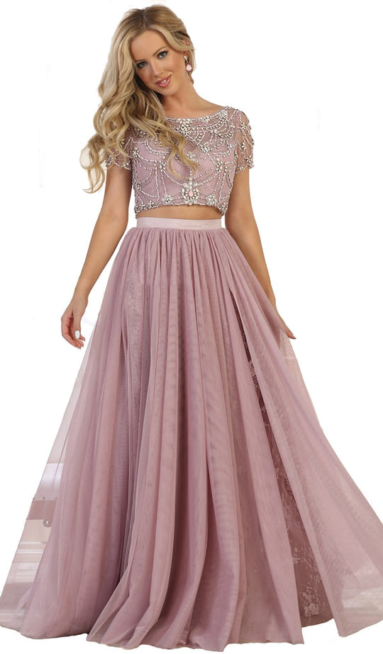 May Queen - Two Piece Bedazzled Bateau Evening Ballgown