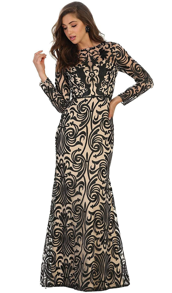 Long Sleeve Embroidered Evening Gown
