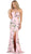 Haltered Floral Print Sheath Evening Gown with Side Slit