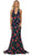 May Queen - Plunging V-neck Floral Sheath Evening Gown