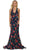 Plunging V-neck Floral Sheath Evening Gown