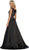 May Queen - Cap Sleeves Floral Appliqued A-line Evening Gown RQ7587 In Black and Multi-Color