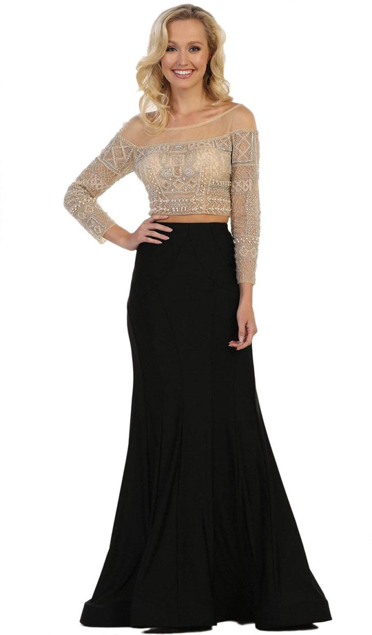 Faux Off-Shoulder Neckline Sheath Evening Gown
