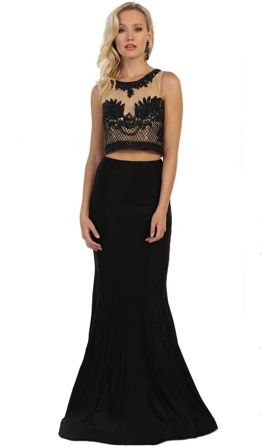 Mesh Beaded Sleeveless Two-Piece Sheath Evening Gown