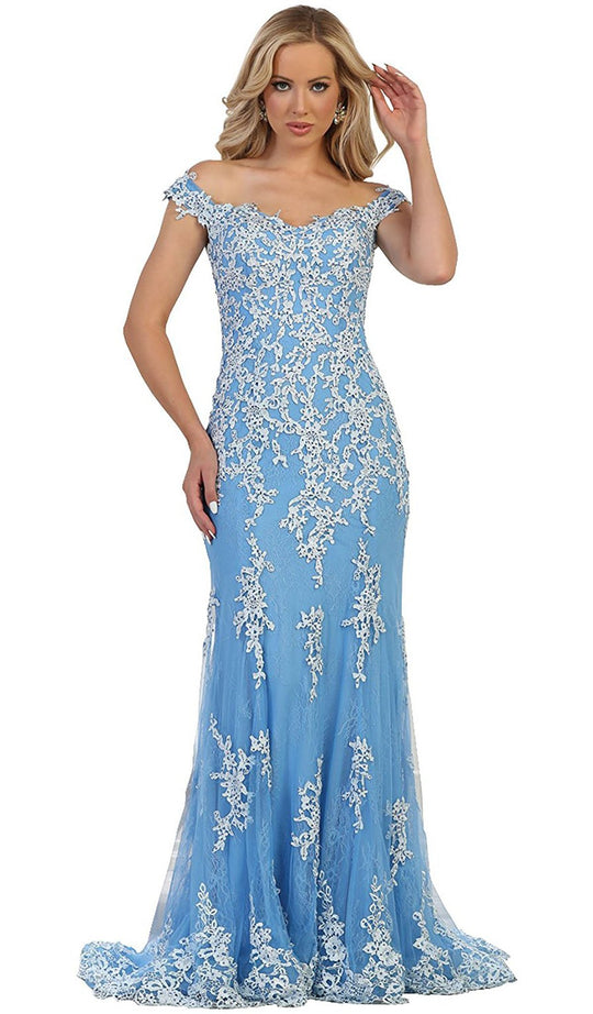 Off-Shoulder Bead Embellished Sheath Prom Gown