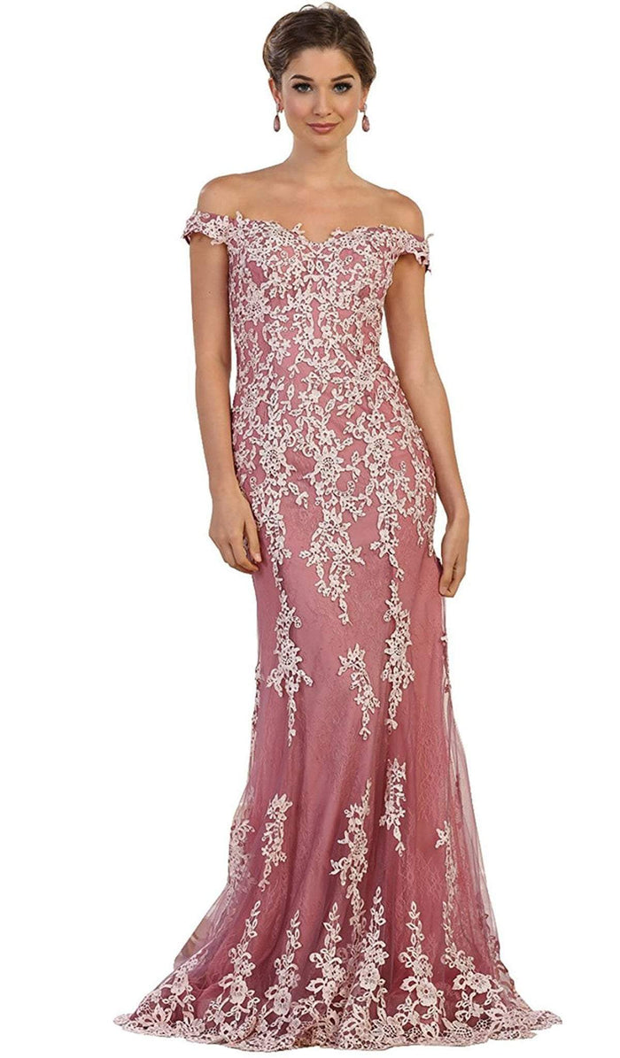 Off-Shoulder Bead Embellished Sheath Prom Gown