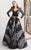 MNM COUTURE - N0262 Sequined Plunging V-neck A-line Gown In Black and White