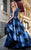 MNM COUTURE - N0292 Two Tone Ruffled Asymmetric Ballgown In Blue and Black