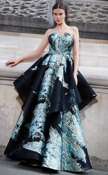 MNM COUTURE - N0300 Two Tone Strapless V-neck Ballgown In Green and Black