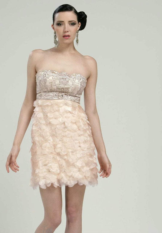 Sue Wong - N1170 Beaded Sheer Petal Sheath Cocktail Dress in White