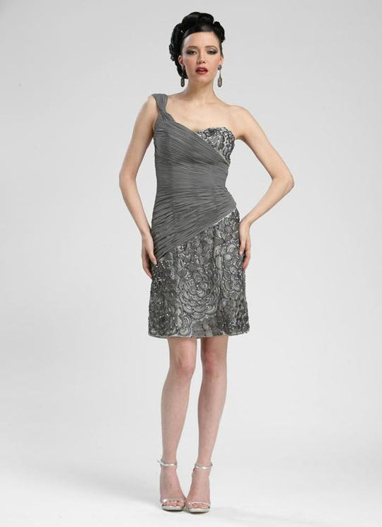 Sue Wong - N3330 One Shoulder Sequined Sheath Dress in Gray
