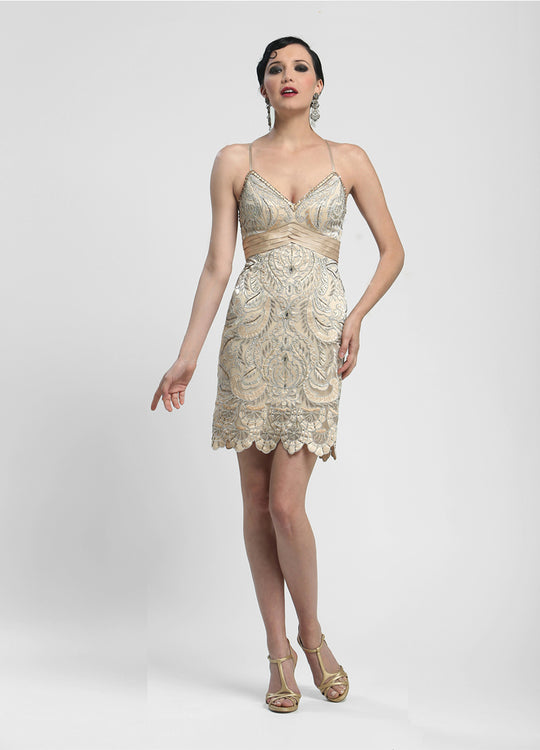 Sue Wong - Lace Embroidered Cocktail Dress N4111 in Neutral