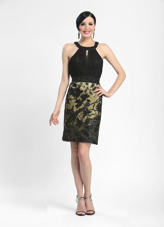 Sue Wong - Keyhole Lace Dress N4117 in Black and Gold