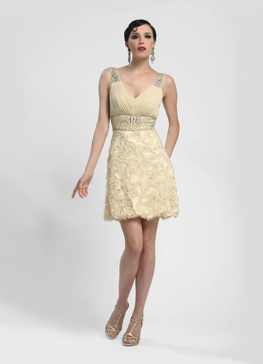 Sue Wong - Embellished V-Neck Column Dress N4172 in Neutral