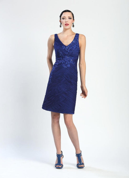 Sue Wong - Sleeveless V-Neck Ruched Chiffon Dress N4318 in Blue