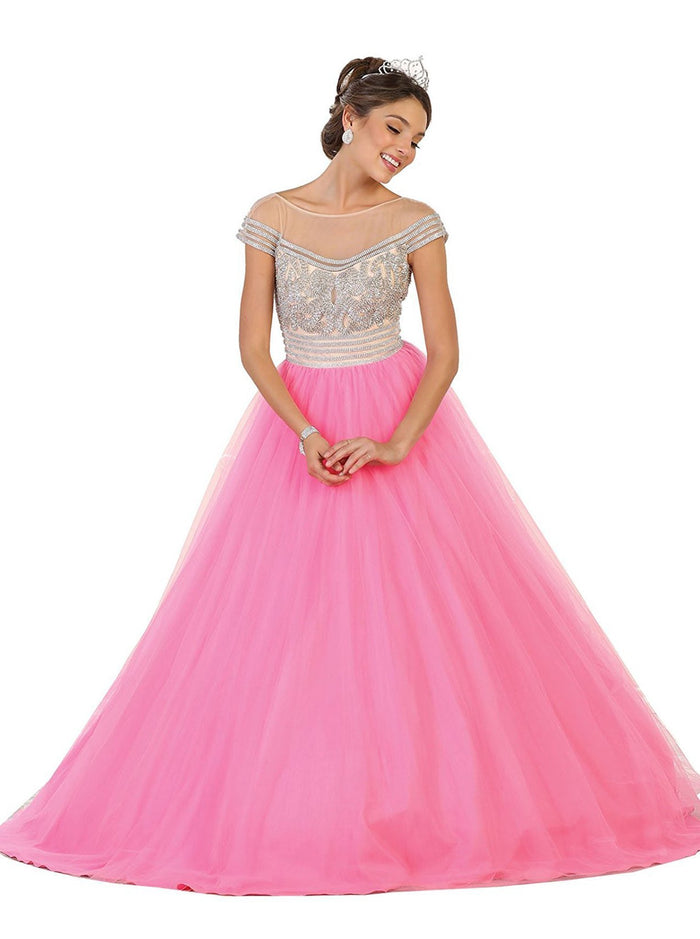 Cap Sleeve Crystal Embellished Quinceanera Ballgown