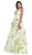 Jewel Neck Floral Print Satin Evening Gown