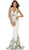 Deep V-Neck Floral Print Mermaid Evening Gown