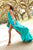 Sherri Hill - 52410 Sleeveless V Neck Silk Charmeuse A Line Dress In Blue and Green